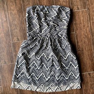 The Limited Black & White Abstract Strapless Dress 10